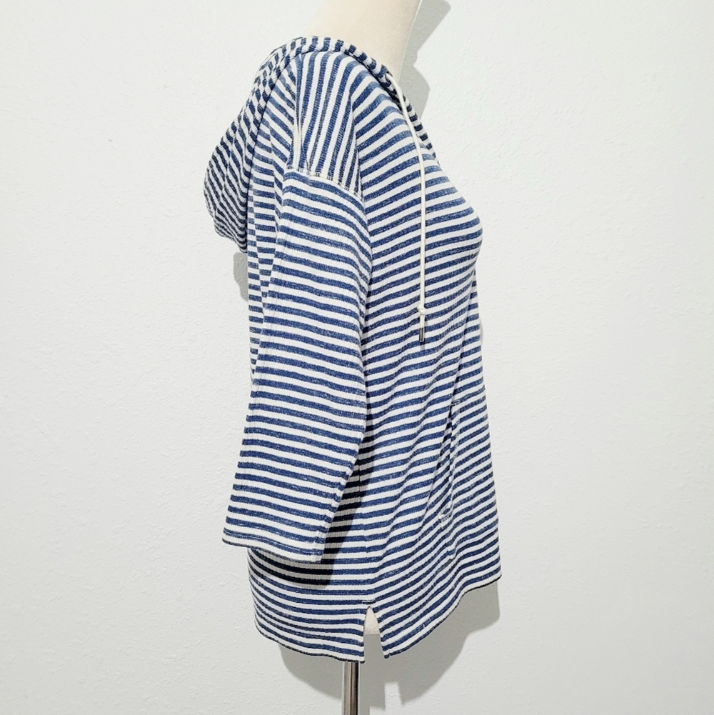 Chaps Woman's hoodie Blue striped Top V‑neck pullover Kangaroo Pocket size M - Picture 4 of 11